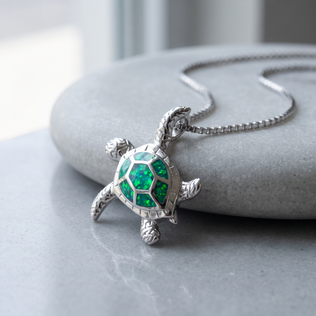 The Voyage Necklace: green opal sea turtle pendant